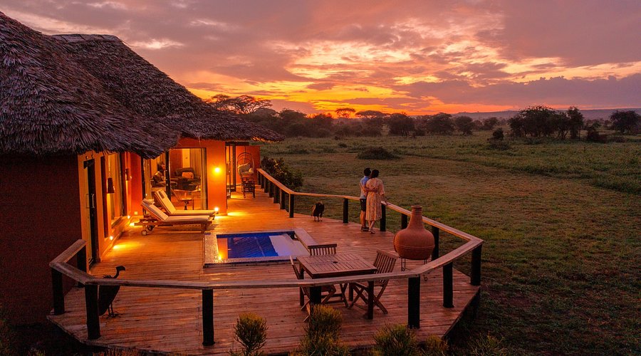 Tawi Lodge, a stone and thatch lodge in a private conservancy near Amboseli, Kenya